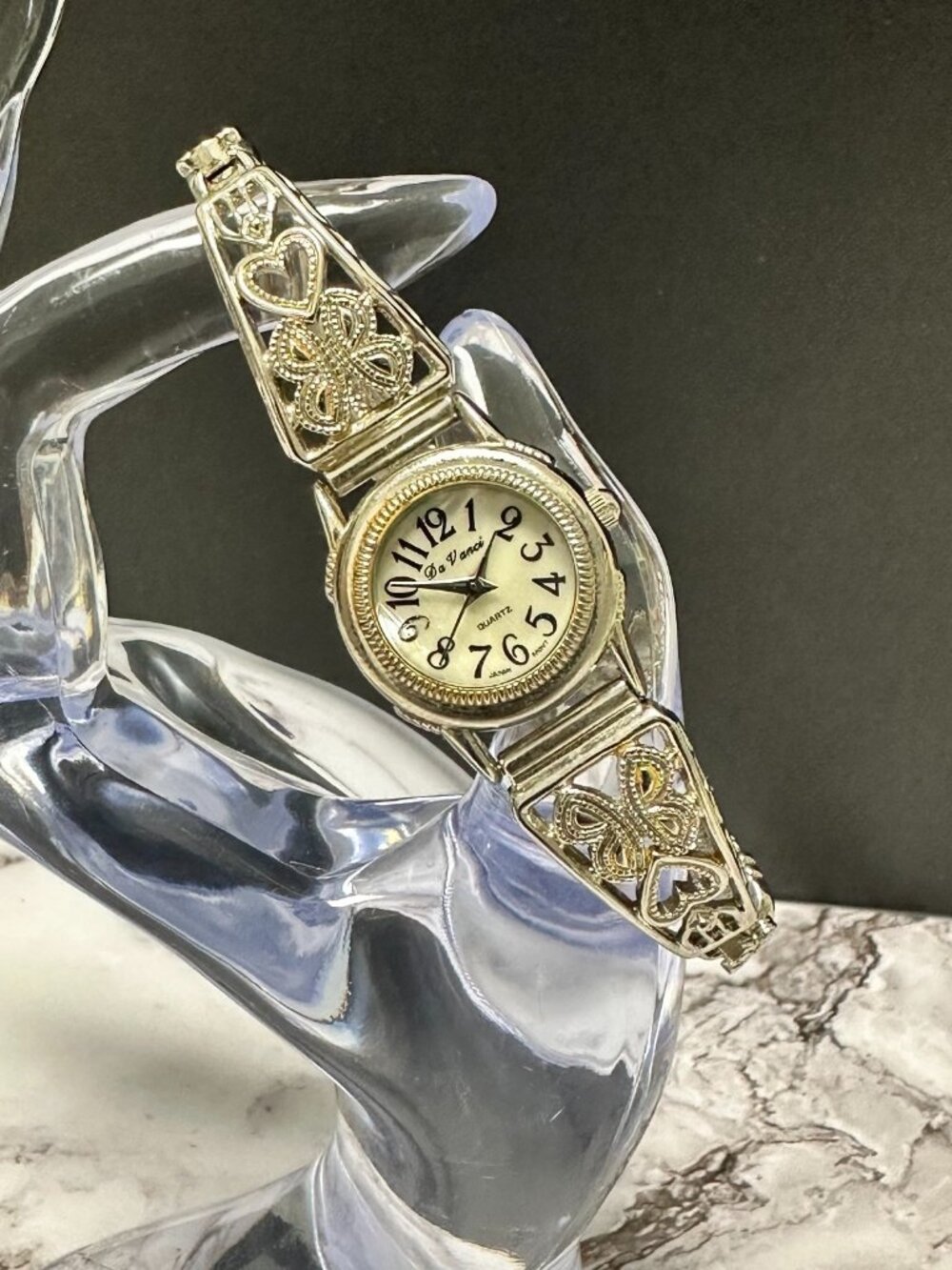 Vintage Da Vinci Watch Women Silver Tone Butterfly Heart Band New Battery